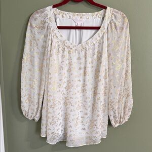 LC Lauren Conrad White Blouse with Gold Accents